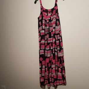 NIC+ZOE Vibrant Pink and Black Patterned Maxi Dress
